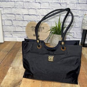 Givenchy Parfums Black Nylon Tote Bag w Gold Signature Logo Accents